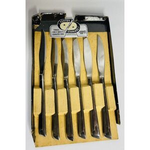 Vintage Ashton Stainless Steel Serrated Edge Knife Set Of 6 Japan